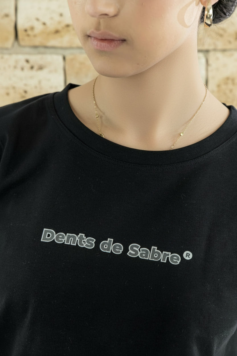 T-shirt femme noir Empreinte Edition coton bio Dents de Sabre - fabriqué en France
